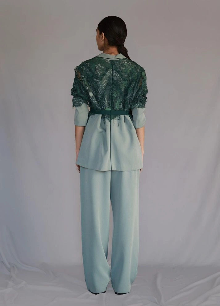 Green map embroidery coat set