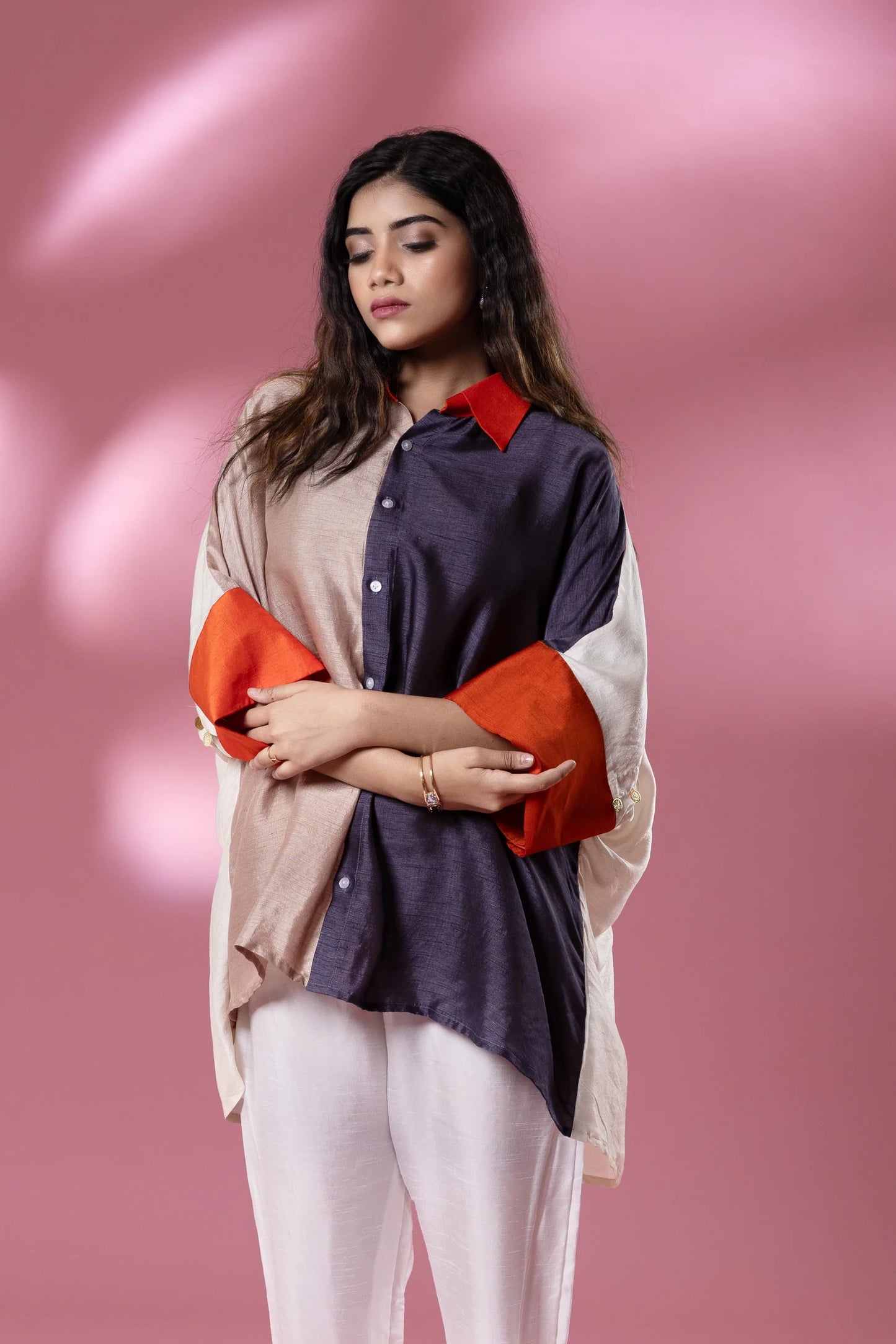 Grey & Beige Boho Stamp Coin Oversized Shirt
