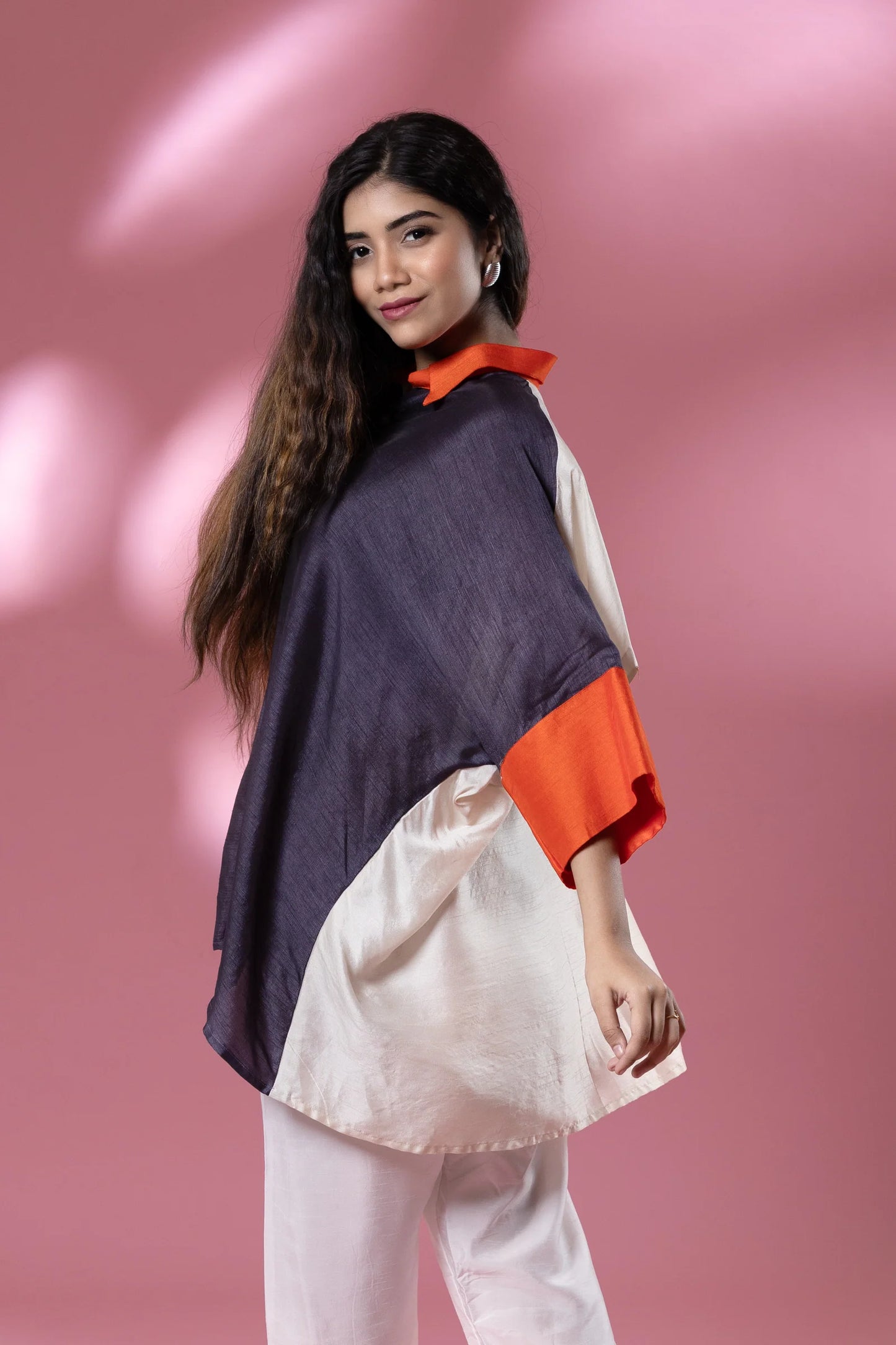 Grey & Beige Boho Stamp Coin Oversized Shirt