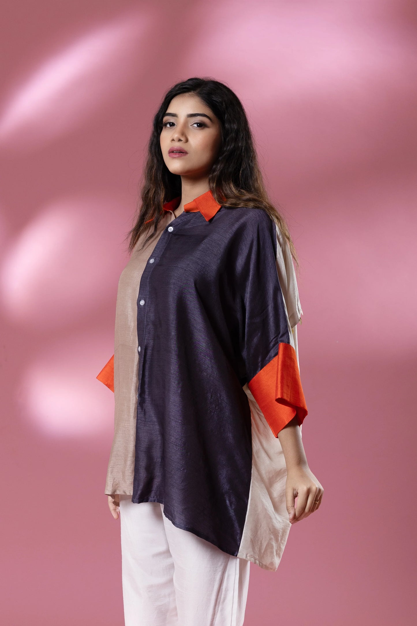 Grey & Beige Boho Stamp Coin Oversized Shirt
