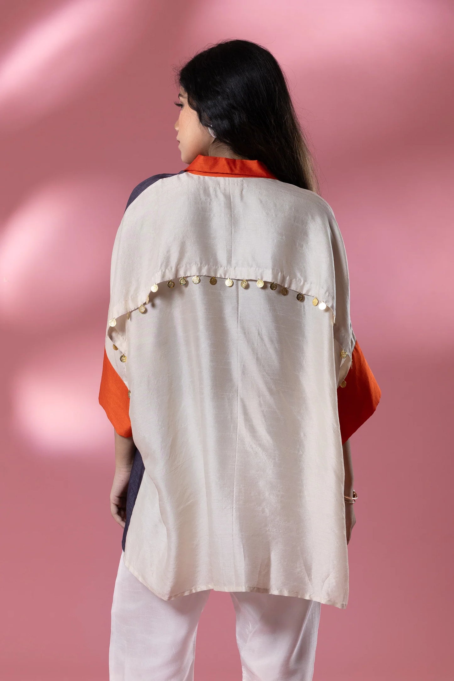 Grey & Beige Boho Stamp Coin Oversized Shirt