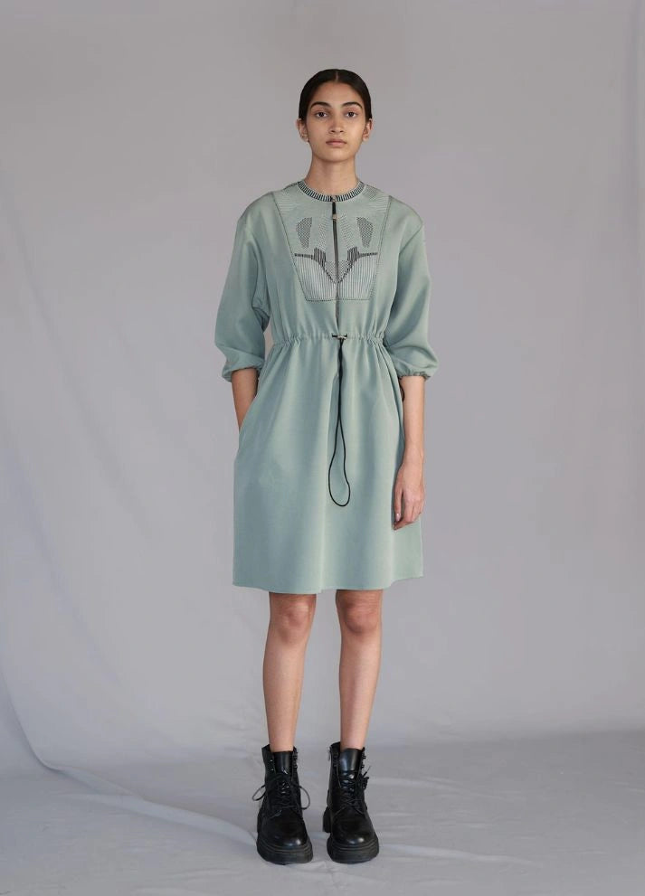Grey Knitted Panel Short Dress