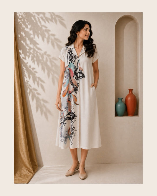 Half n Half dress with Crystal Highlights Linen