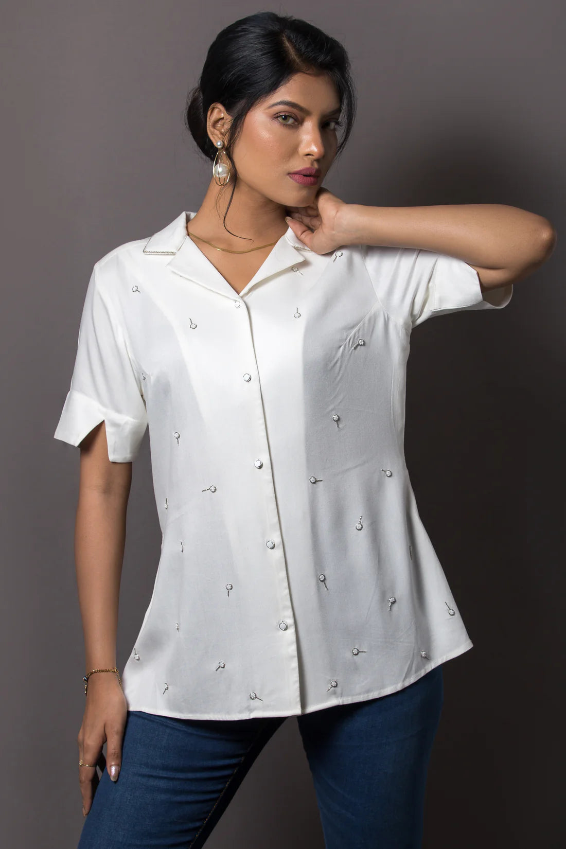 Allover chita embroidery shirt