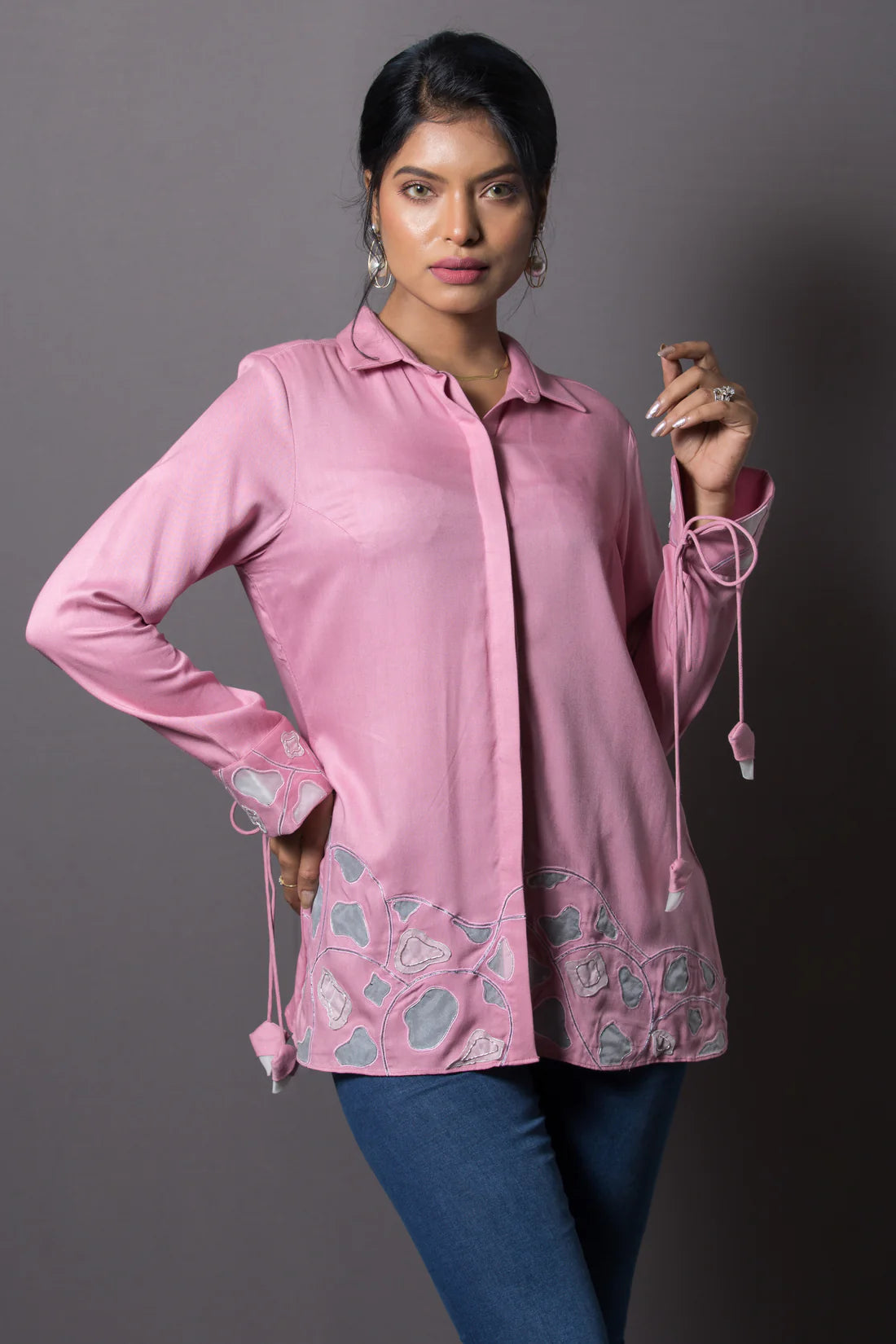 Hemline Accent Embroidered Shirt