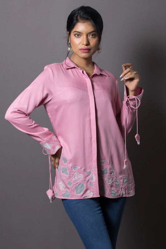Hemline Accent Embroidered Shirt
