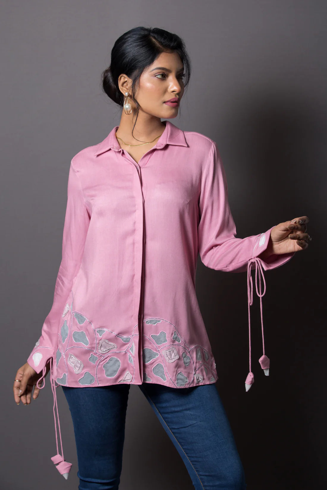 Hemline Accent Embroidered Shirt