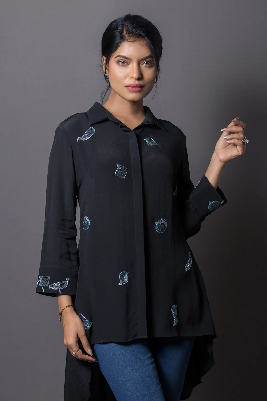 Placement Embroidery Bias Cut Top