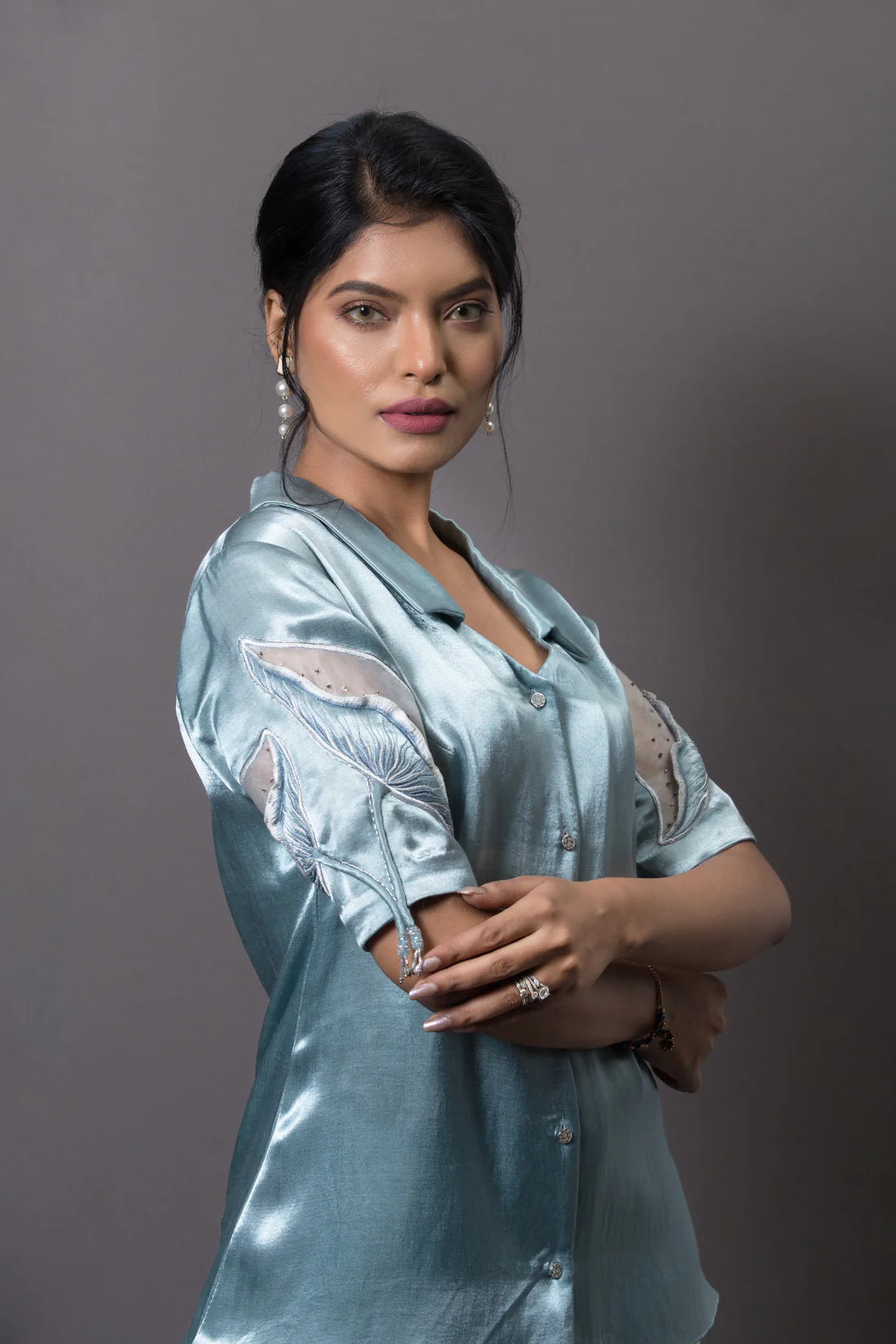 Criss cross cord set top with layerd pant