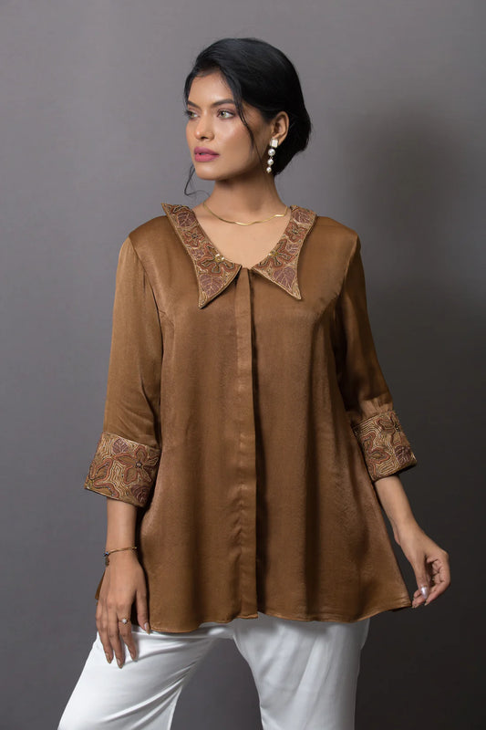 Embroidered Butterfly Collar Shirt