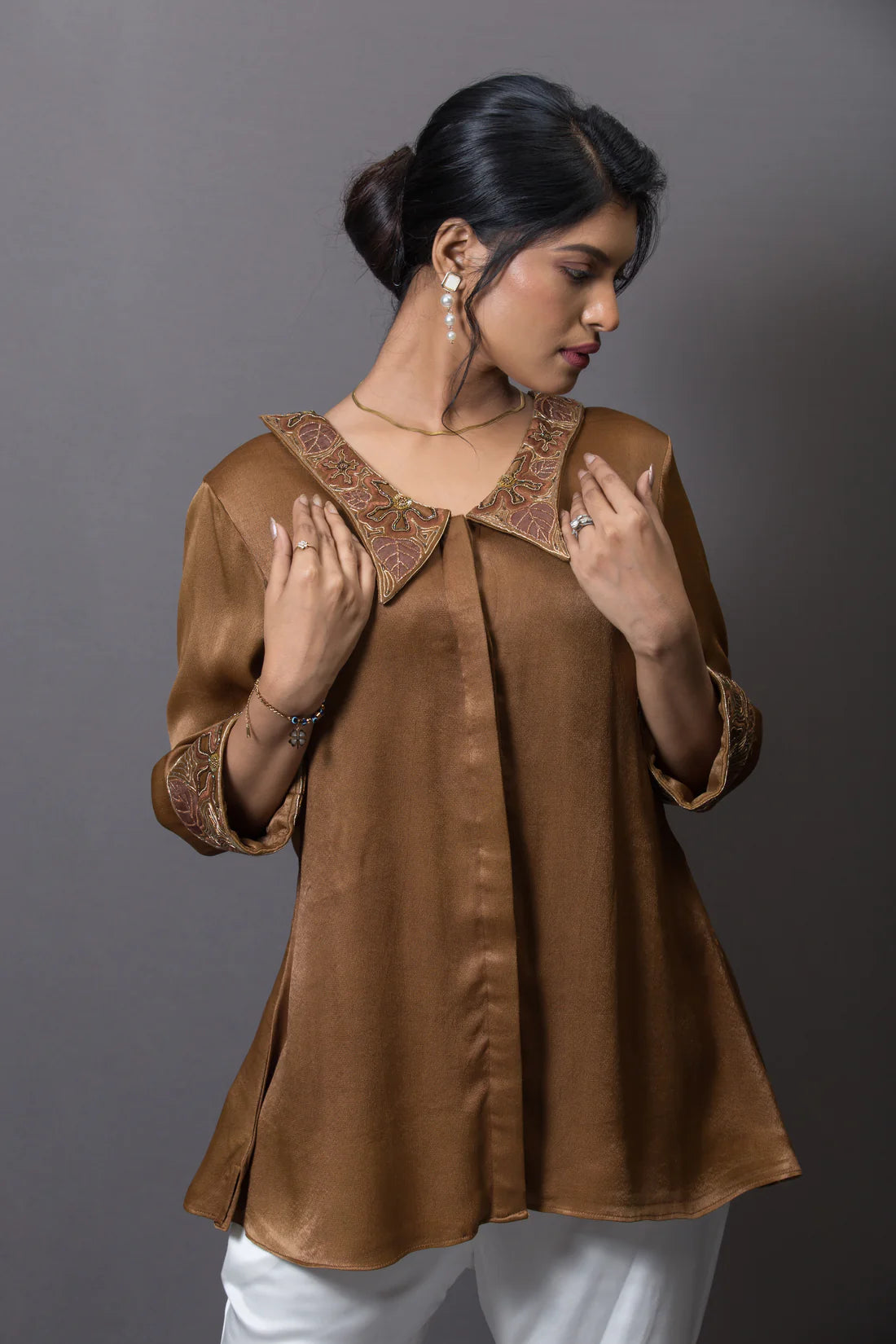 Embroidered Butterfly Collar Shirt