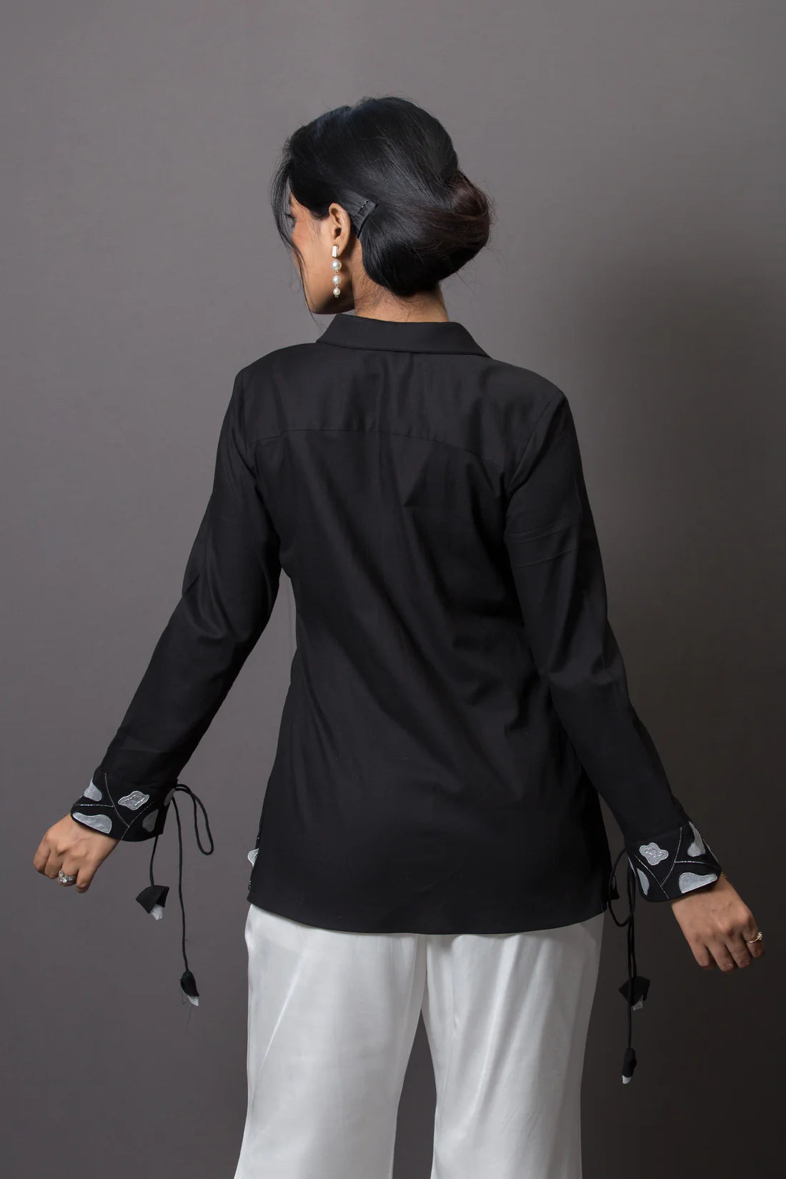 Hemline Accent Embroidered Shirt Black