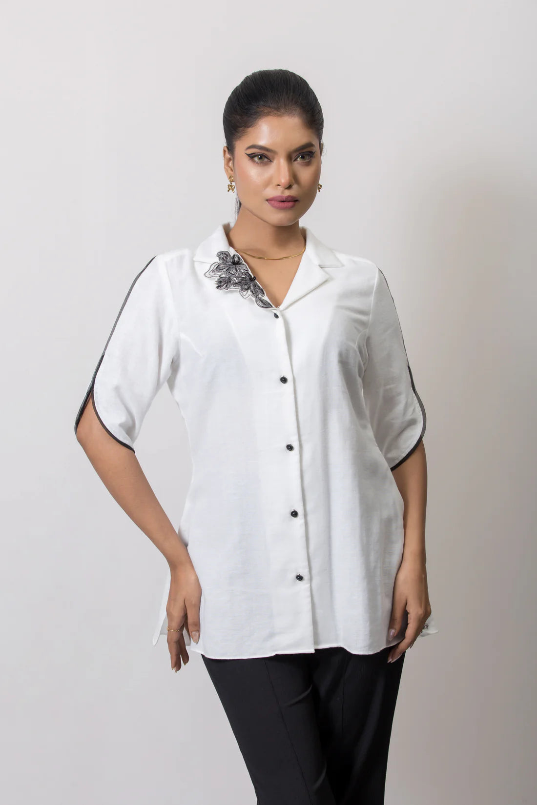 Patch Embroidered Cuban Collar Shirt