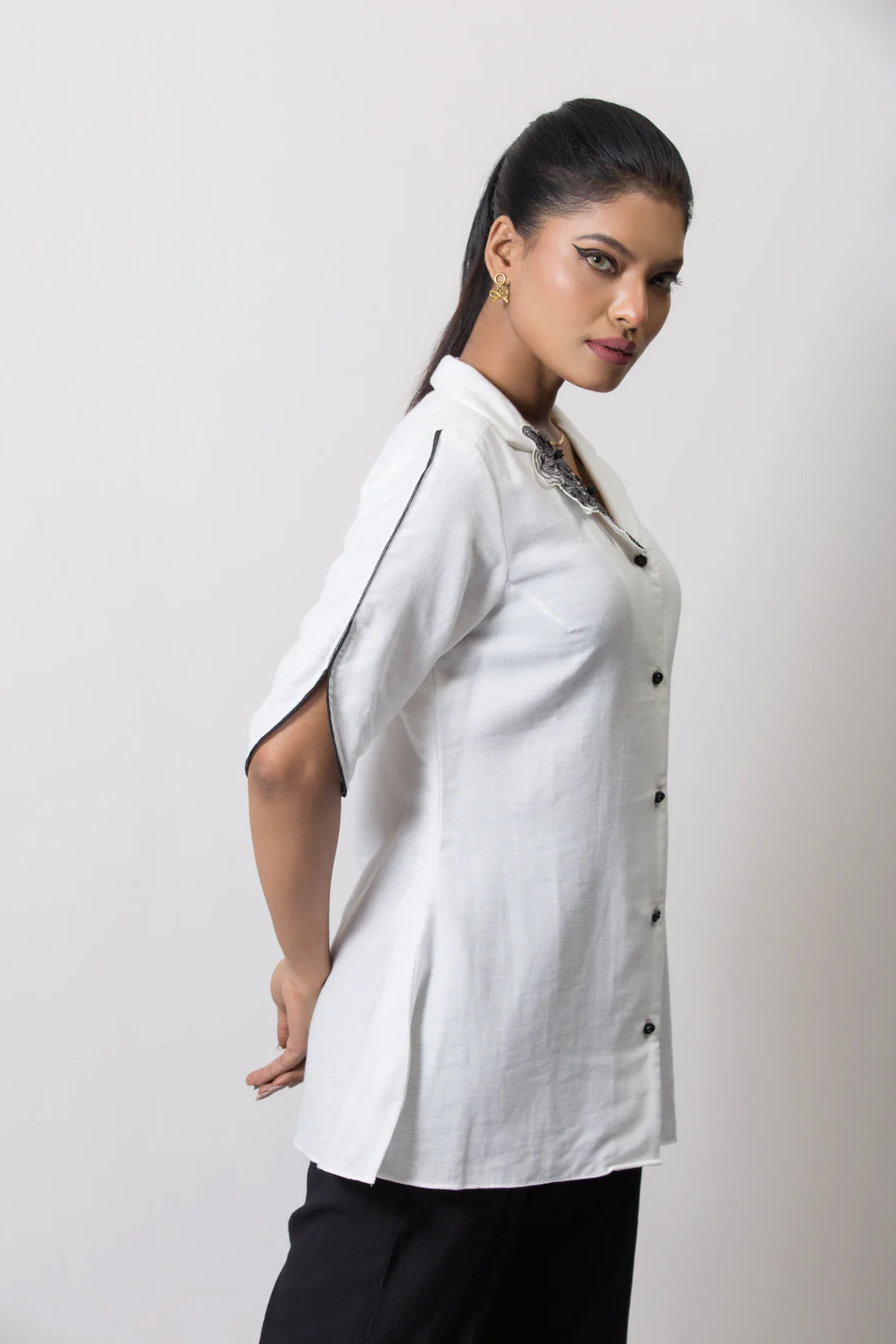 Patch Embroidered Cuban Collar Shirt