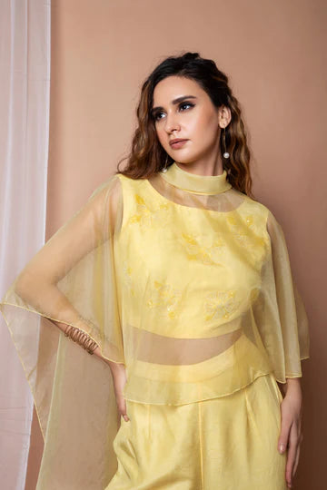 Embroidered Co-ord Set with Cape