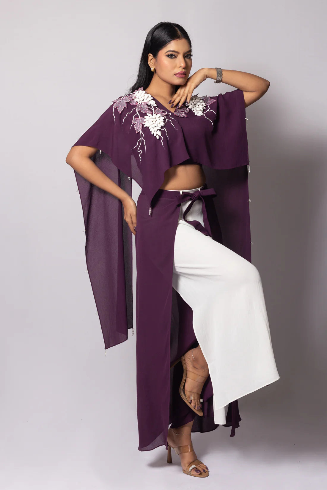 Grapes Cord Set with flare wrap around pant