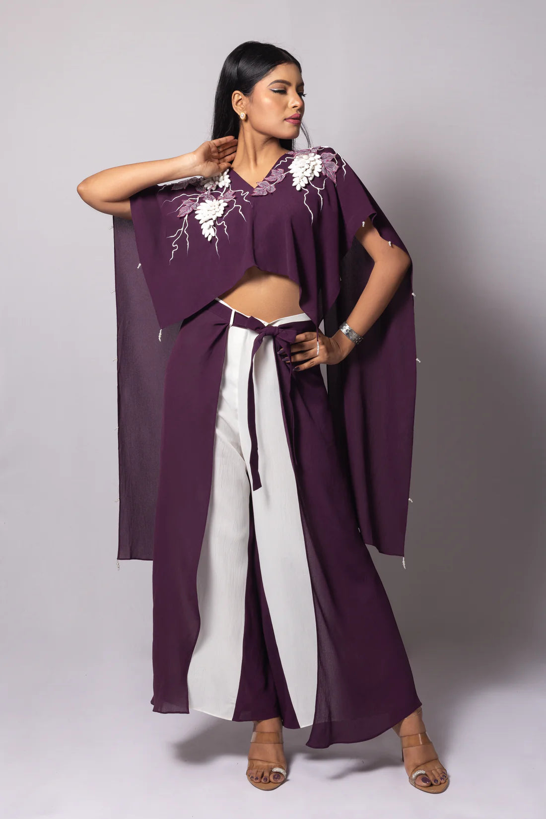 Grapes Cord Set with flare wrap around pant