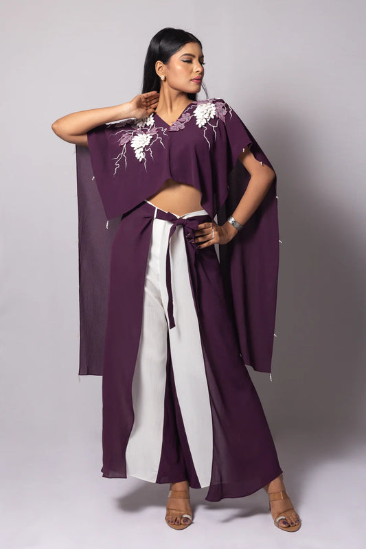 Grapes Cord Set with flare wrap around pant