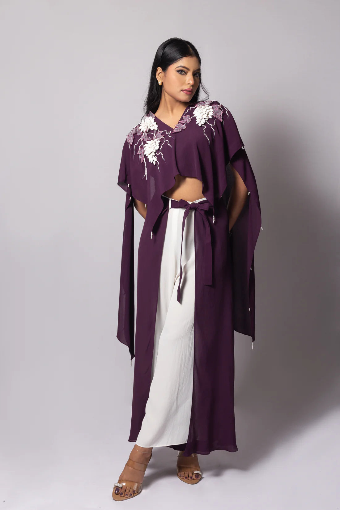 Grapes Cord Set with flare wrap around pant