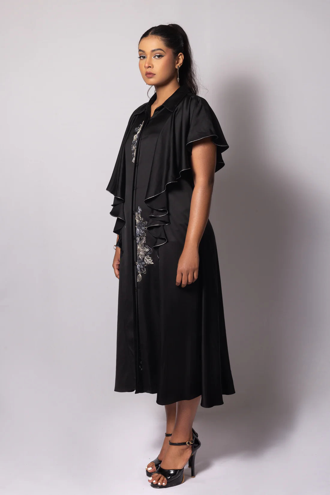 Princess Panel Dress with Cascade Sleeve Detail