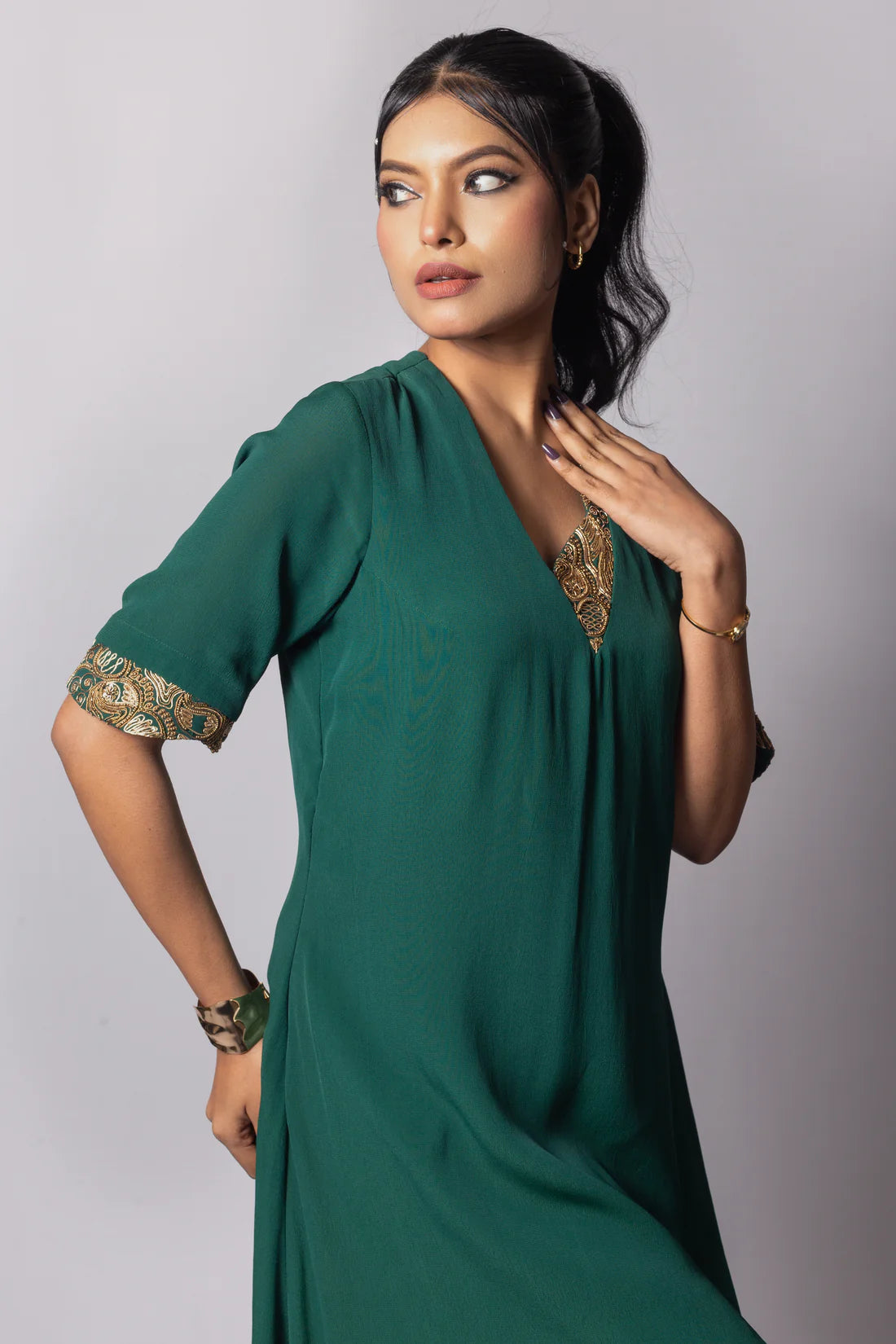ASYMMETRIC zari Neck hi low Dress