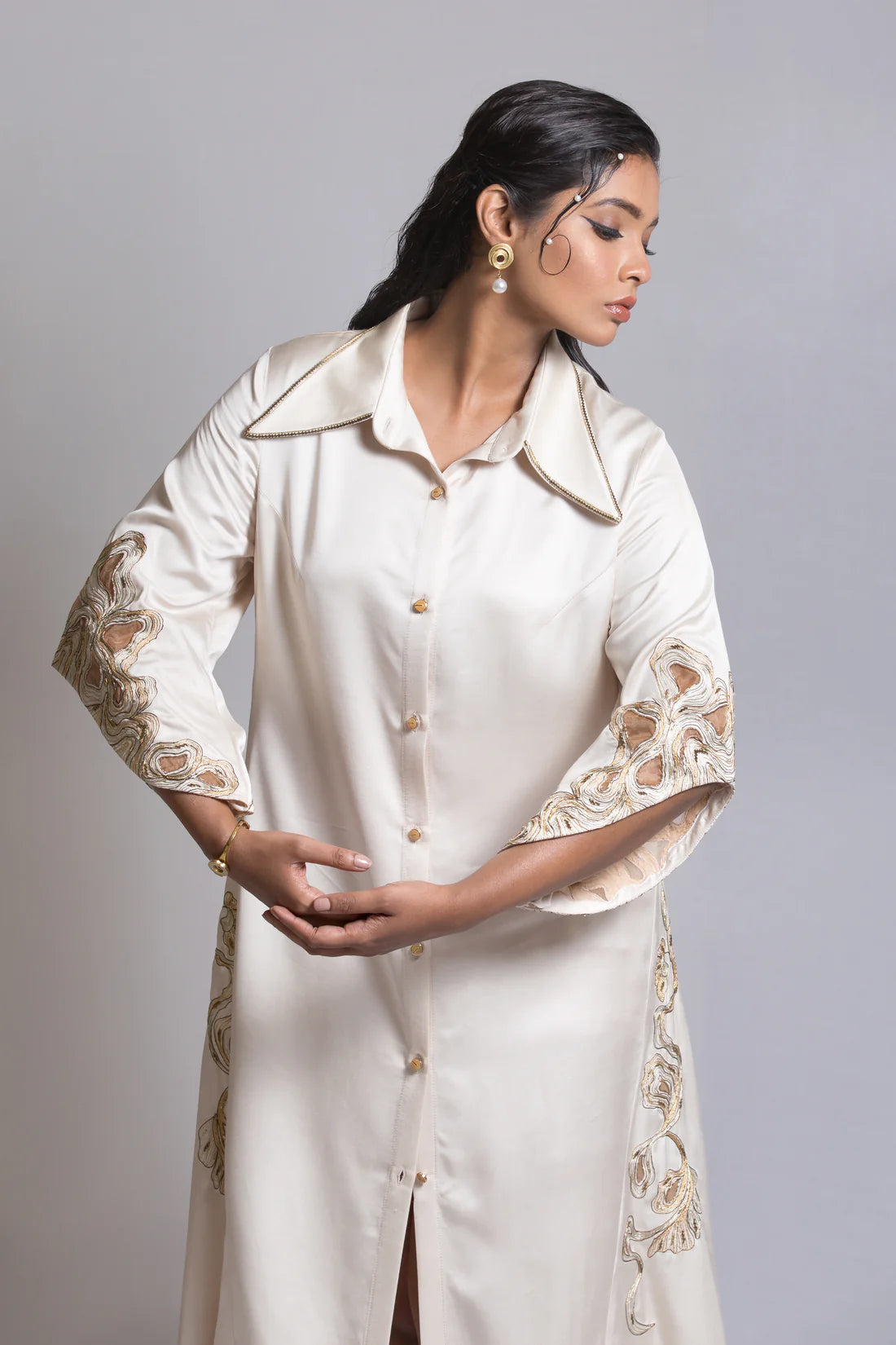 Crawl Motif Embroidered Trapeze Dress