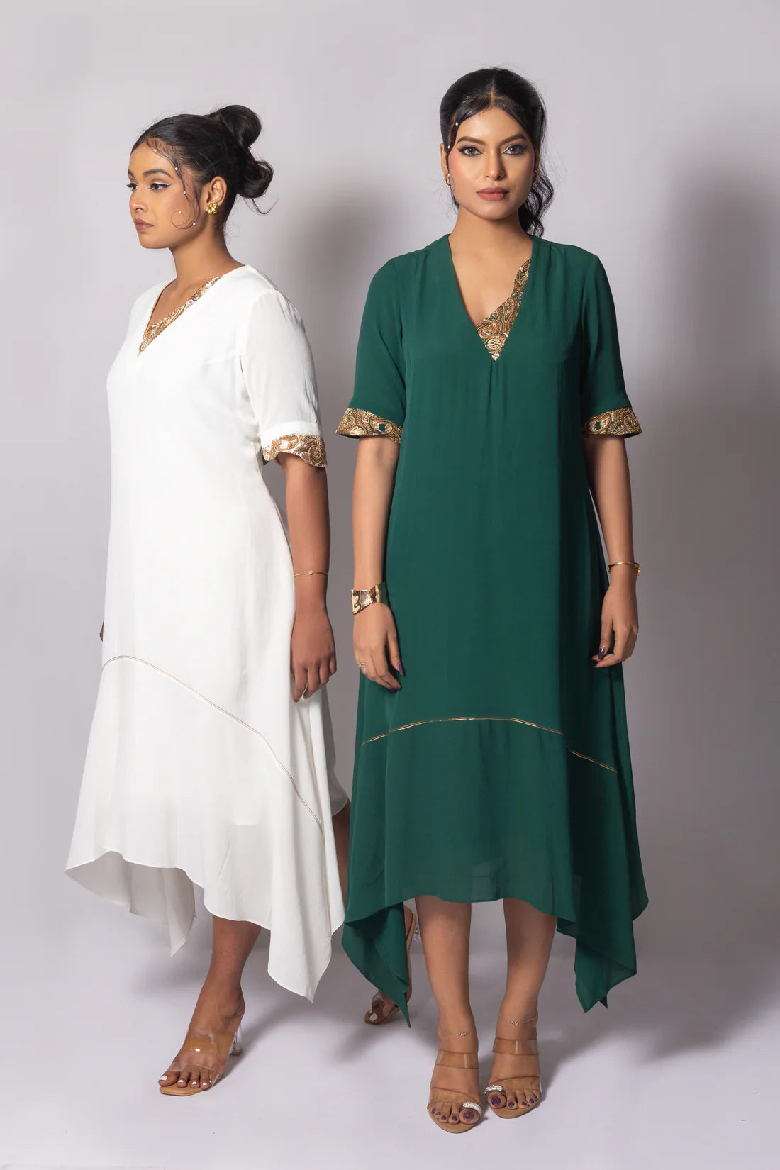 ASYMMETRIC zari Neck hi low Dress