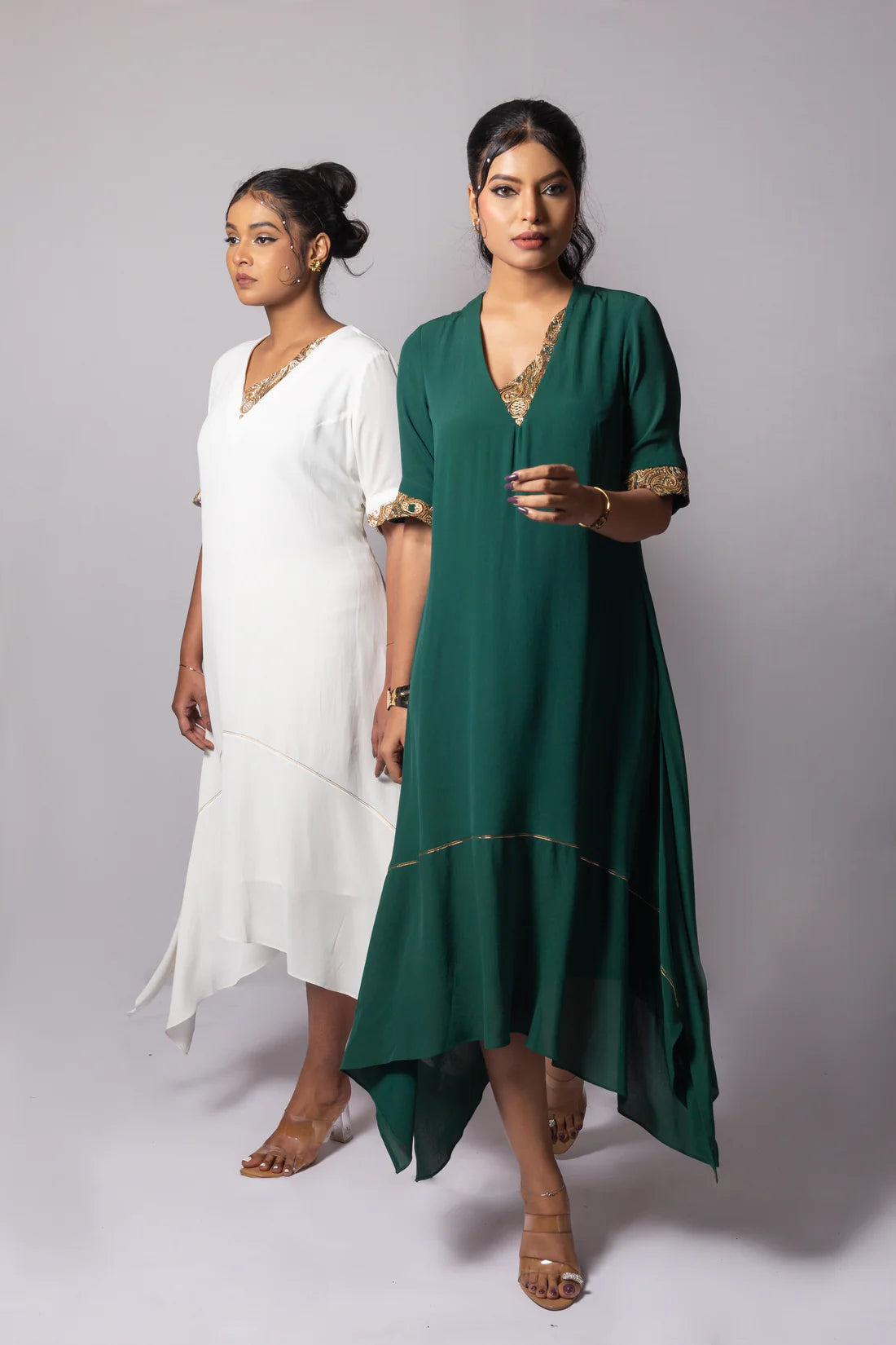ASYMMETRIC zari Neck hi low Dress