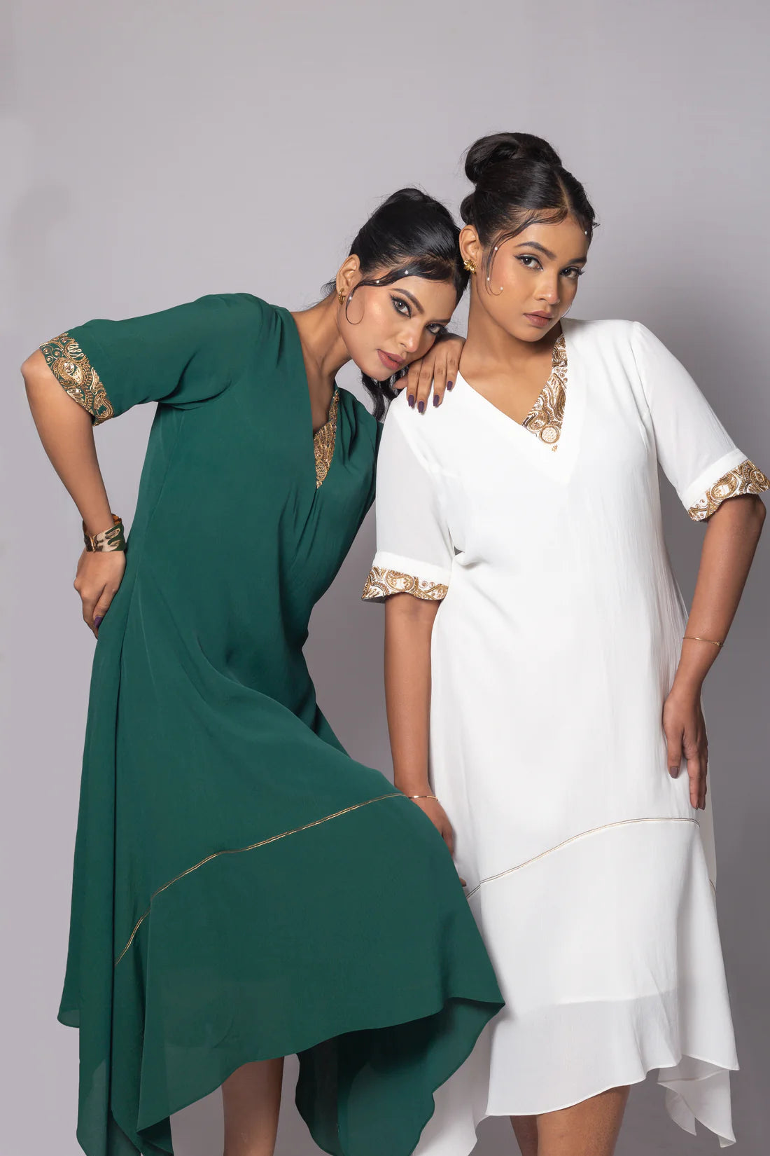 ASYMMETRIC zari Neck hi low Dress