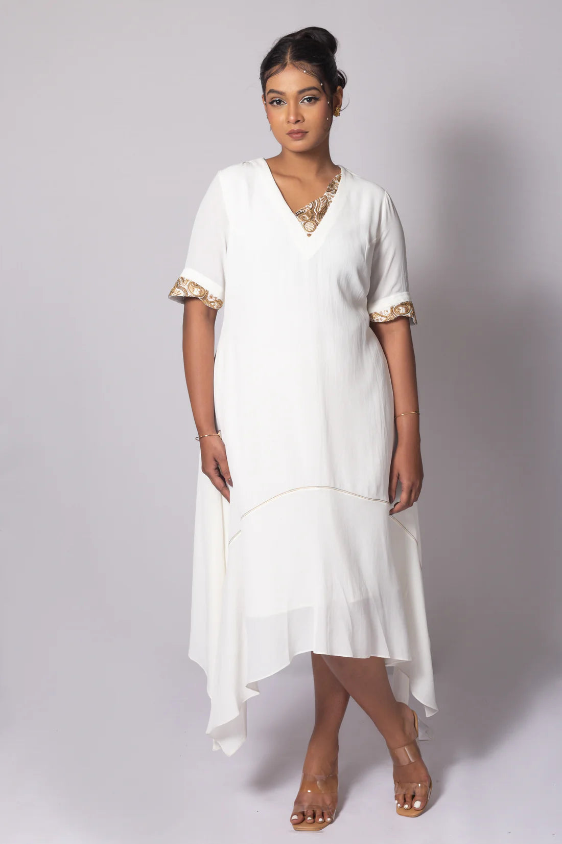 ASYMMETRIC zari Neck hi low Dress