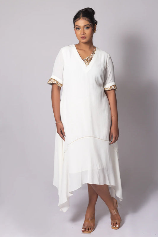 ASYMMETRIC zari Neck hi low Dress