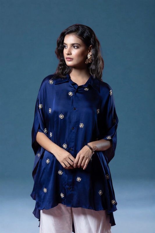 Bemberg Satin Flowy Embroidered Shirt