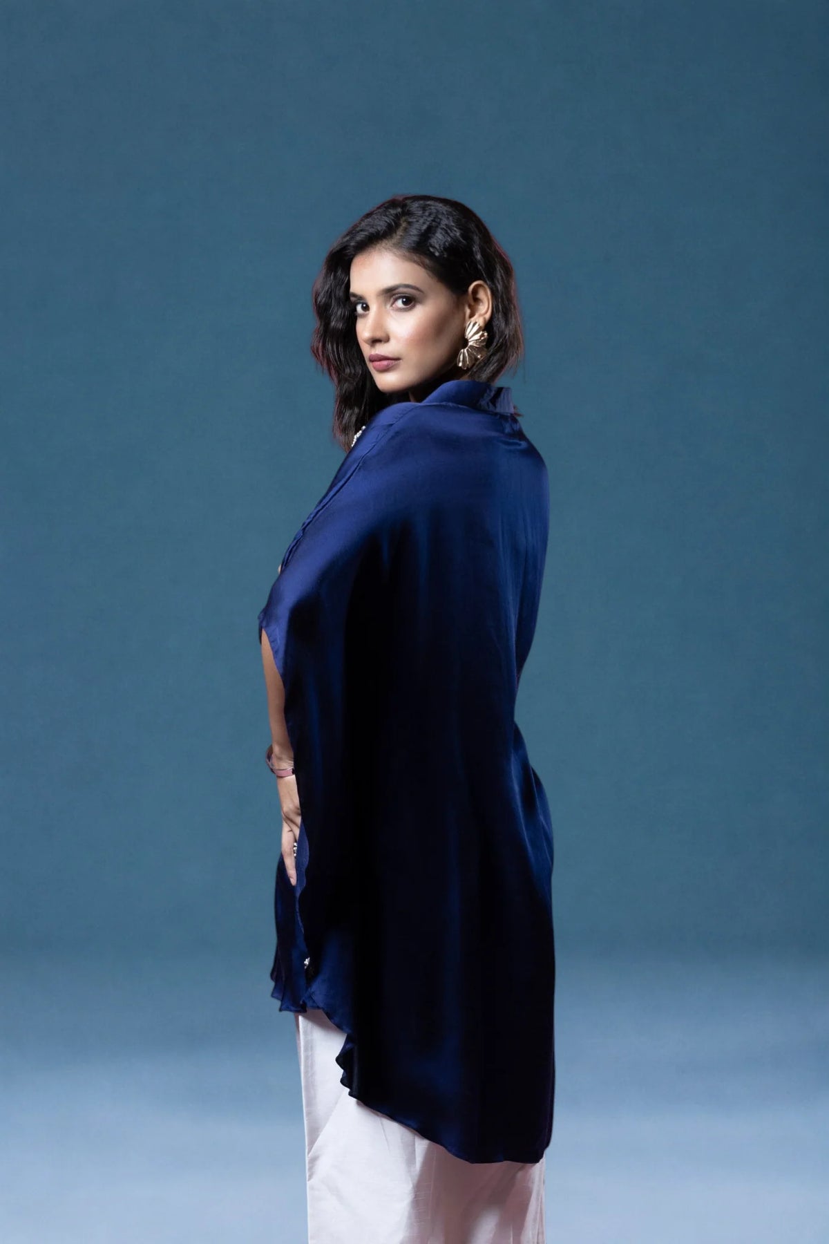 Bemberg Satin Flowy Embroidered Shirt