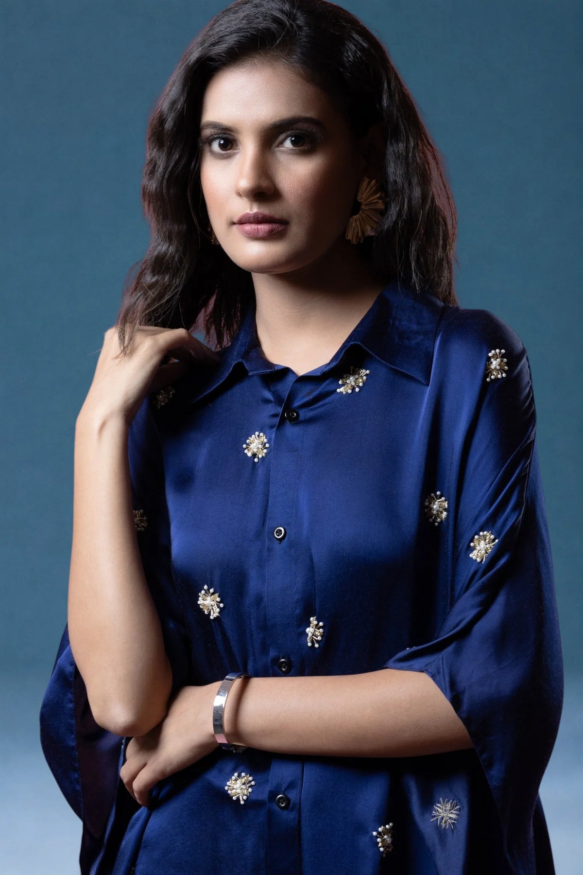 Bemberg Satin Flowy Embroidered Shirt