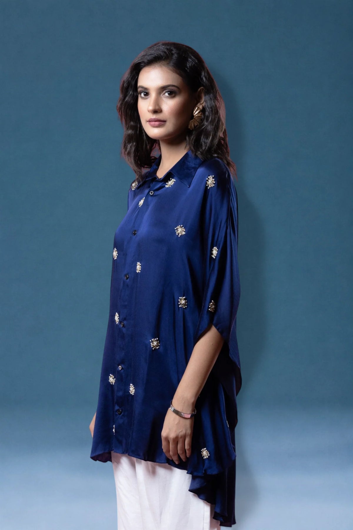Bemberg Satin Flowy Embroidered Shirt