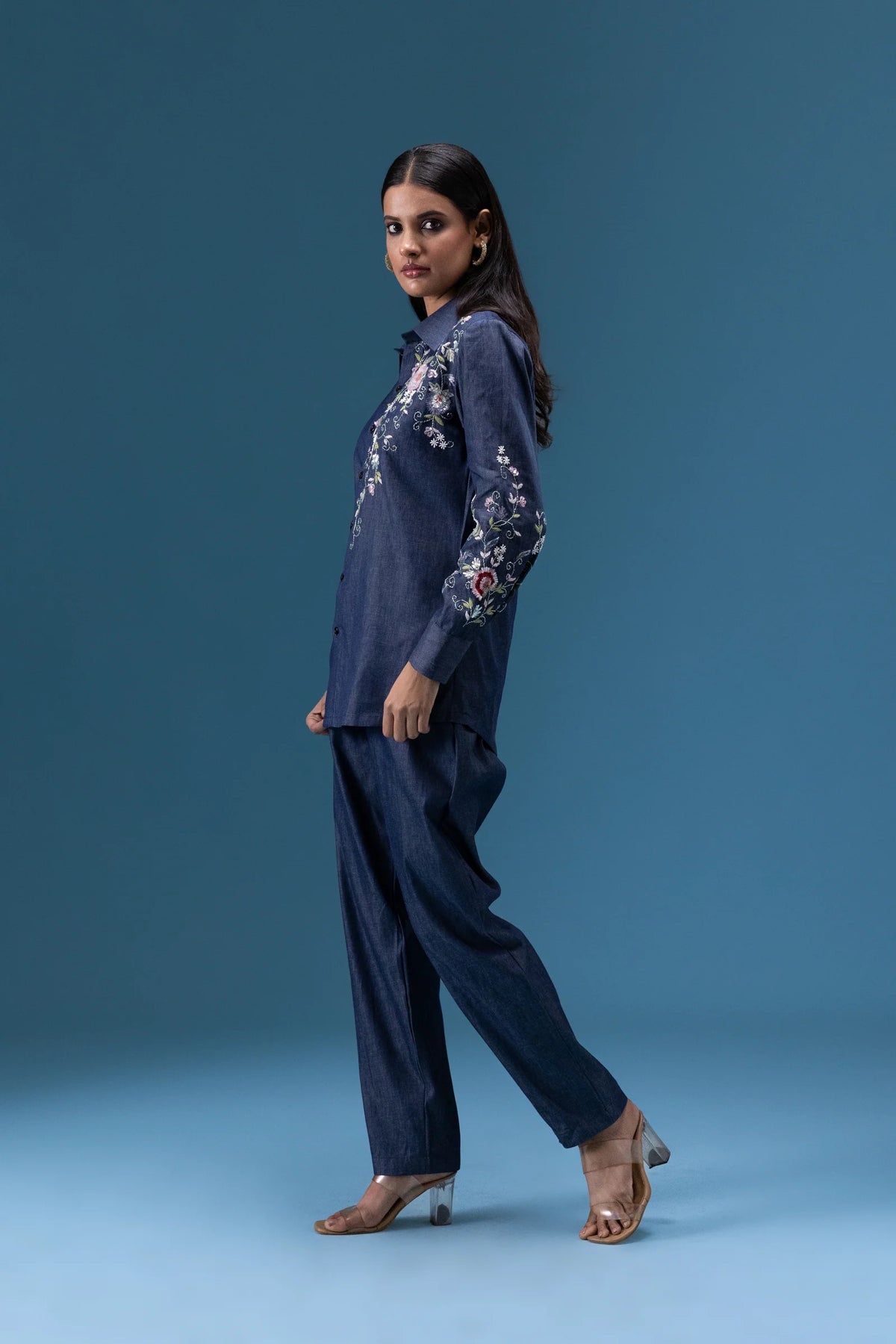 Indigo Bloom Embroidered Co-ord Set