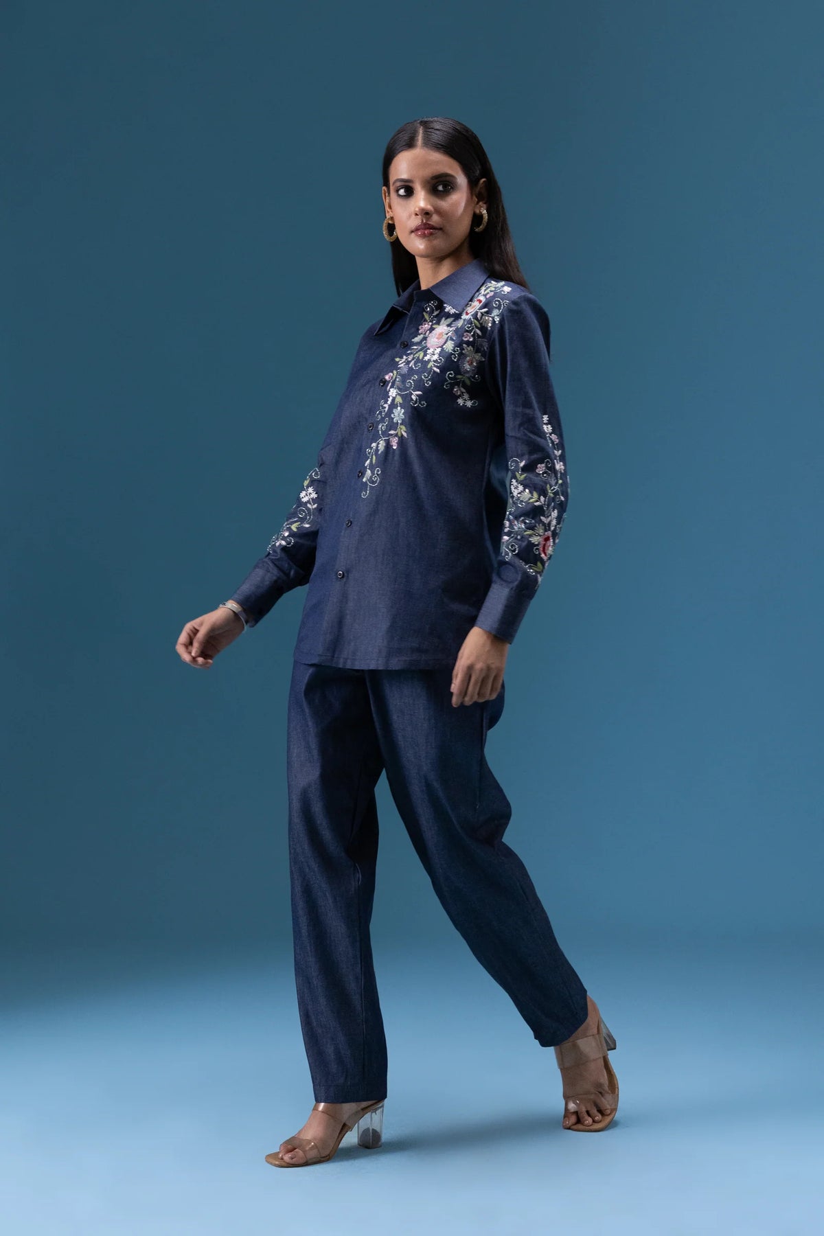 Indigo Bloom Embroidered Co-ord Set