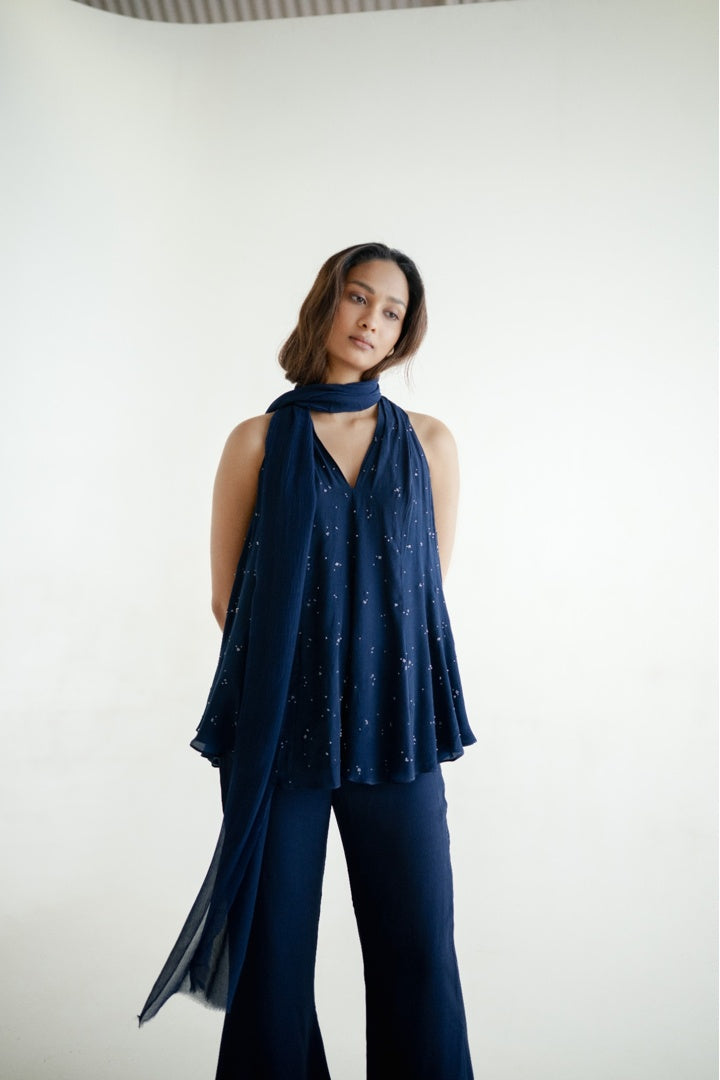 12 Kali Embroidered  Top with Scarf and  Pants