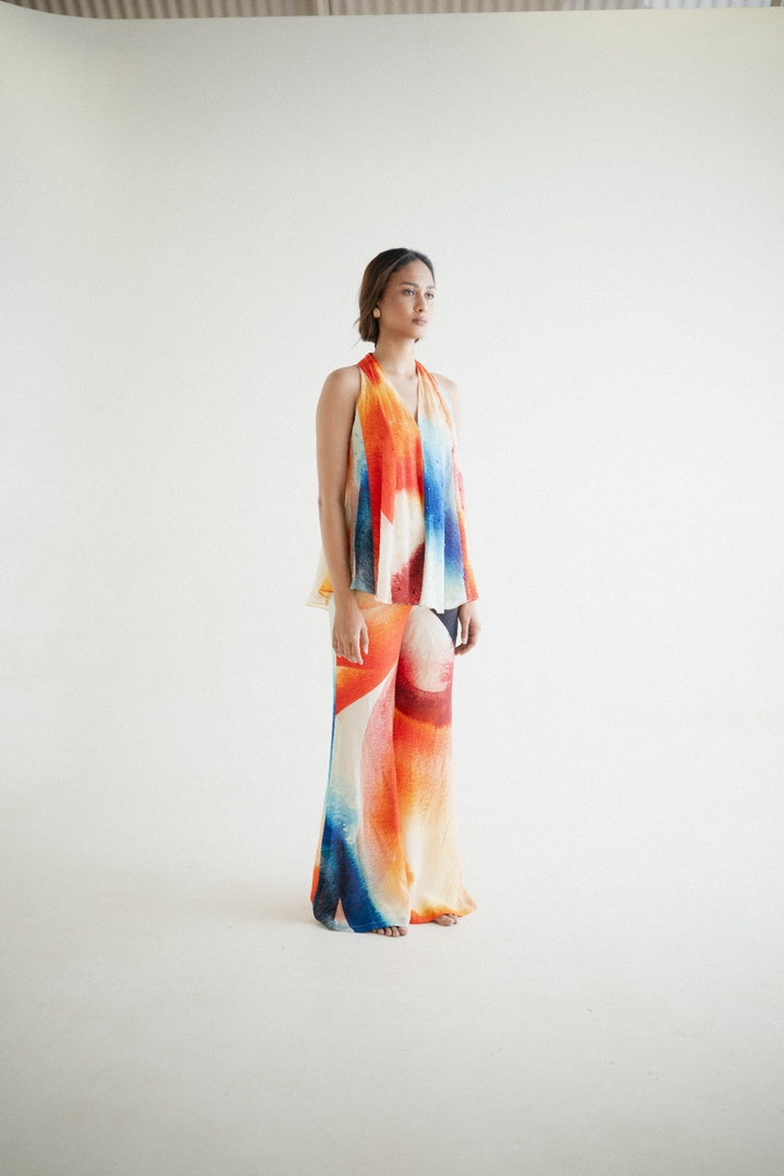 12 Kali Embroidered  Top with Scarf and  Pants Light Shade