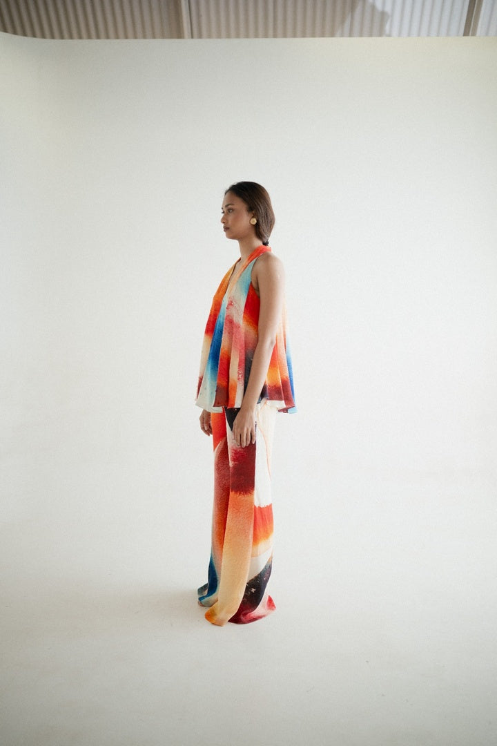 12 Kali Embroidered  Top with Scarf and  Pants Light Shade