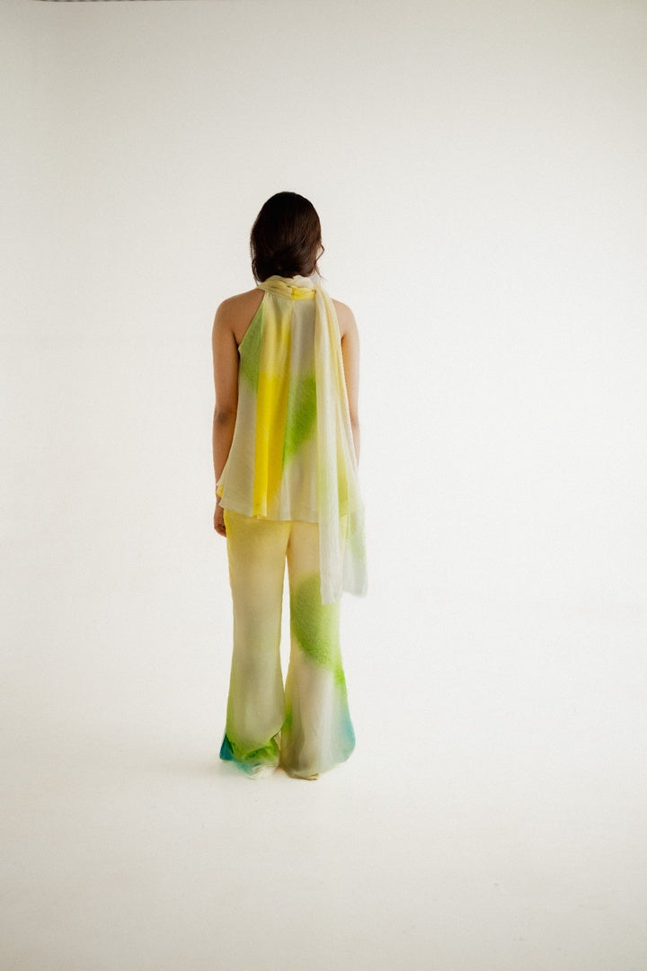 12 Kali Embroidered  Top with Scarf and  Pants Yellow Shade