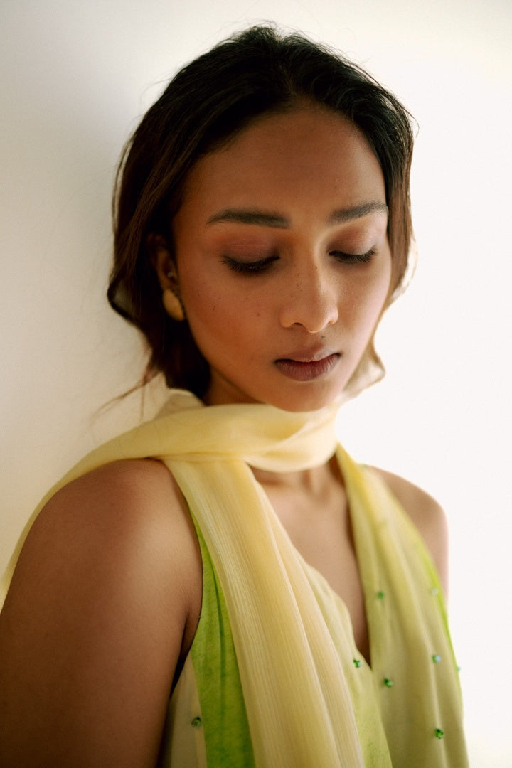 12 Kali Embroidered  Top with Scarf and  Pants Yellow Shade