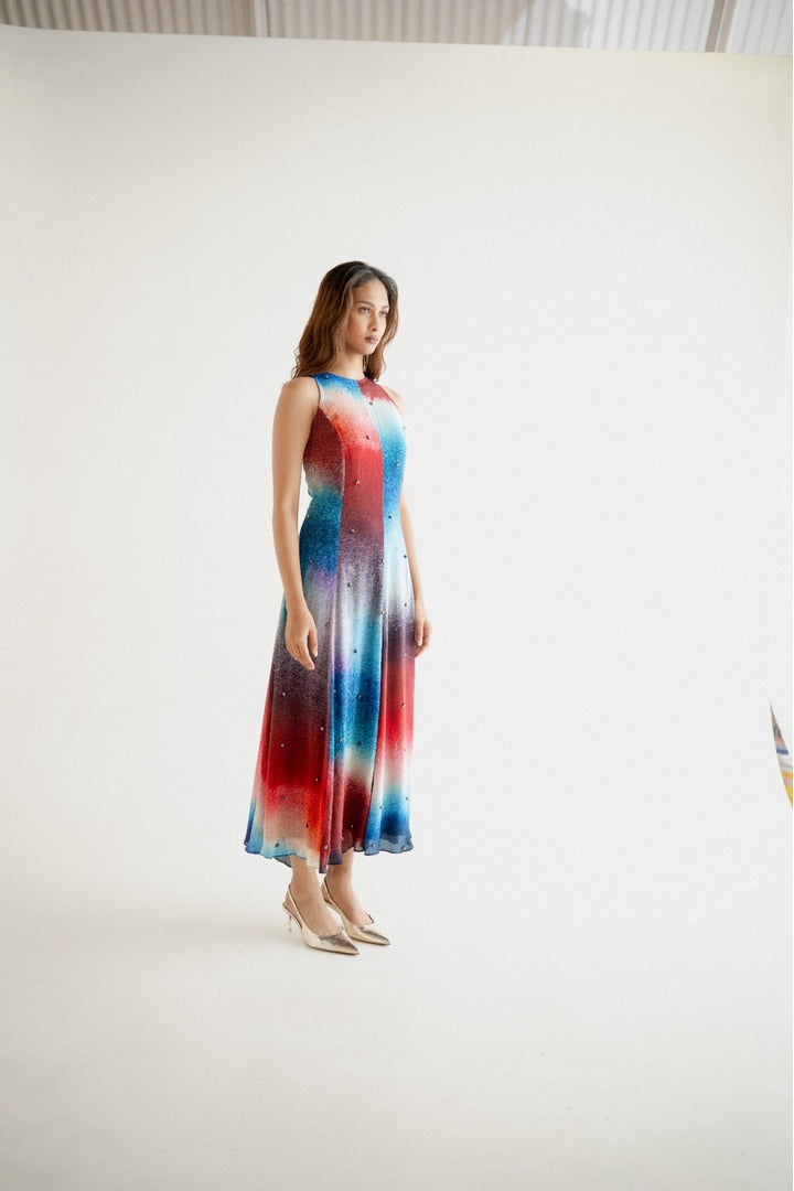 Sleeveless 8 Kali Dress with Embroidery and Print Dark Shade