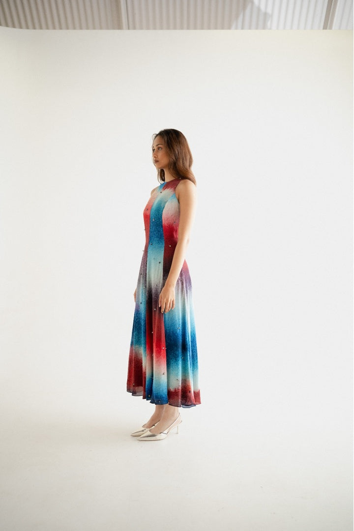 Sleeveless 8 Kali Dress with Embroidery and Print Dark Shade