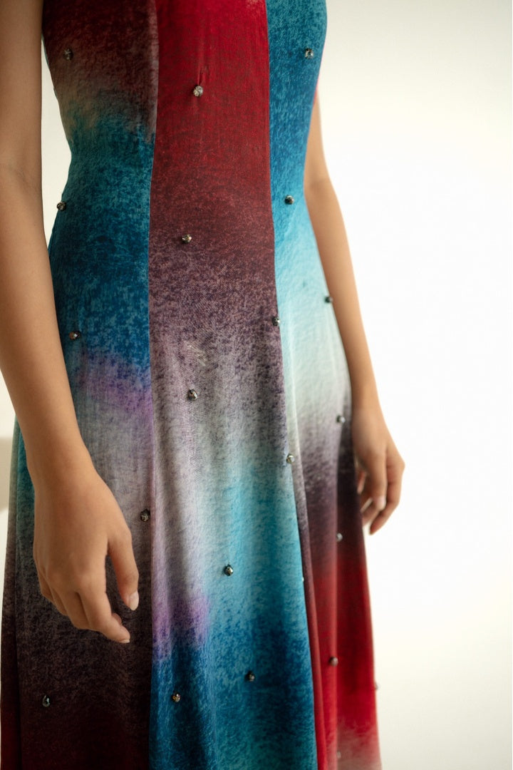 Sleeveless 8 Kali Dress with Embroidery and Print Dark Shade