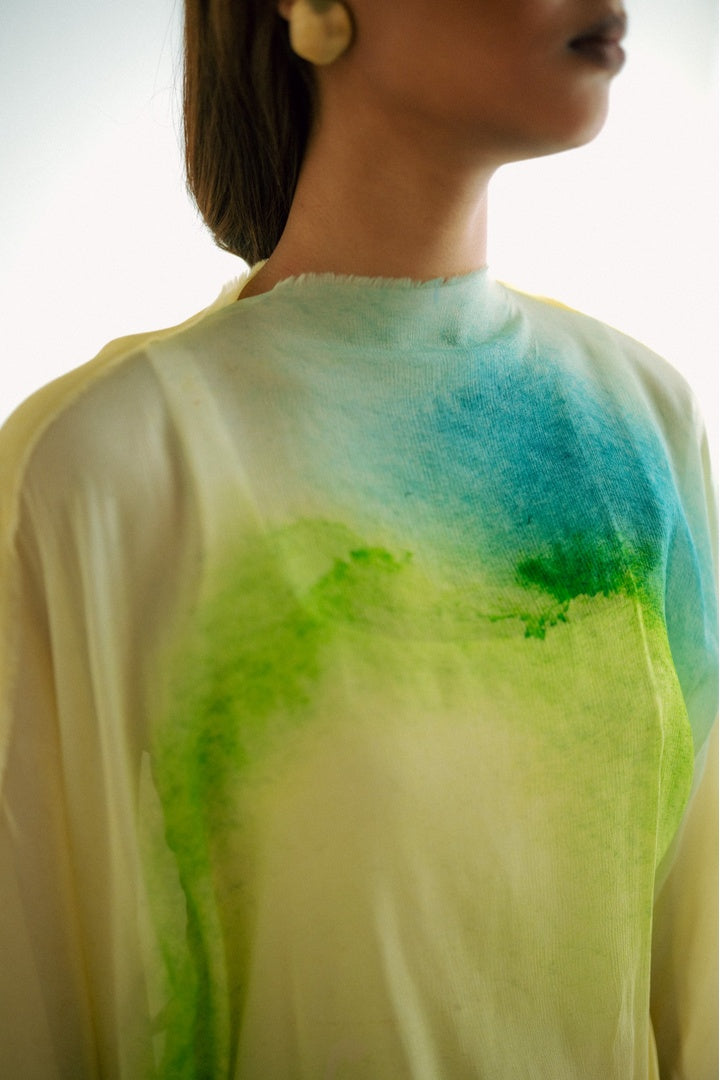 Chiffon  Shirt with Embroidered Pants Yellow Shade