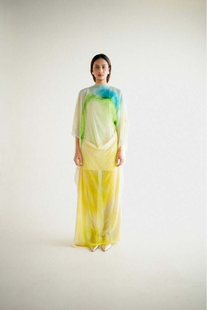 Chiffon  Shirt with Embroidered Pants Yellow Shade