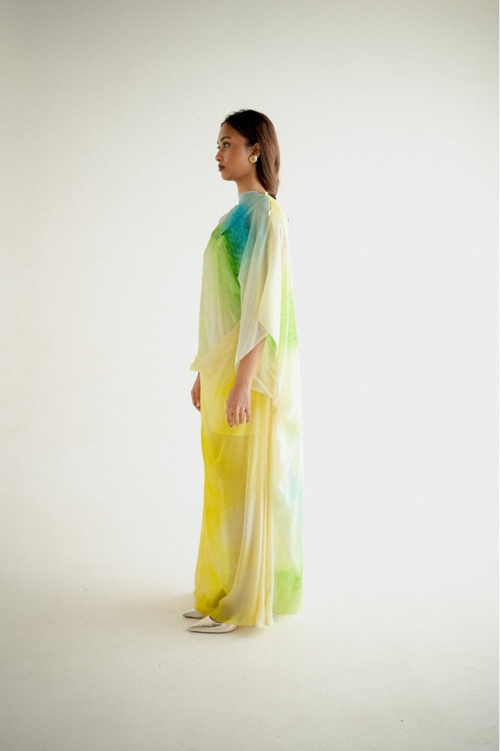 Chiffon  Shirt with Embroidered Pants Yellow Shade