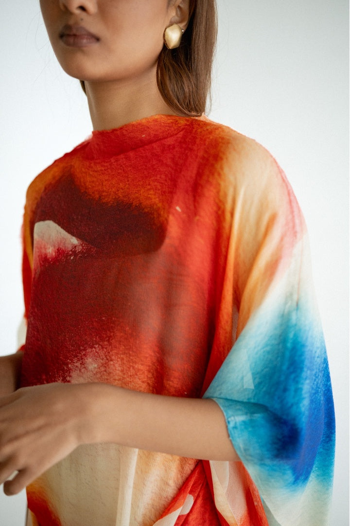 Chiffon  Shirt with Embroidered Pants Light Shade