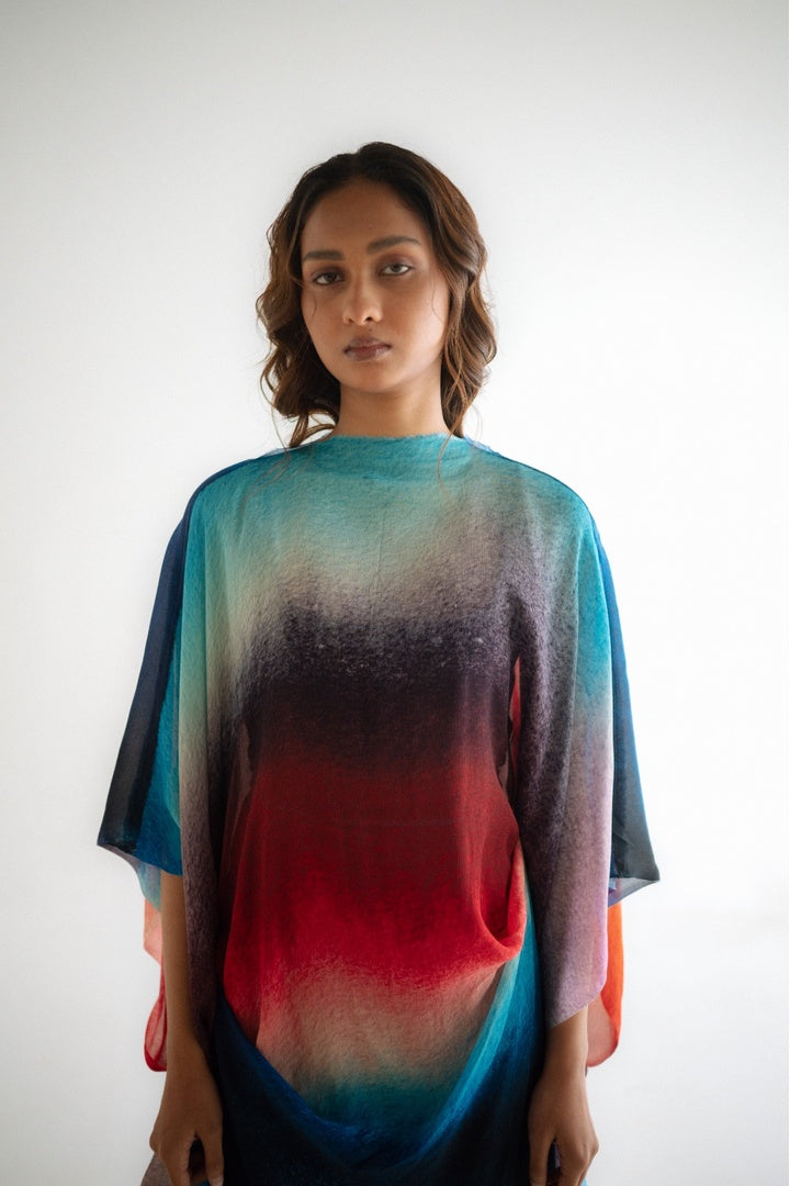Chiffon  Shirt with Embroidered Pants Dark Shade